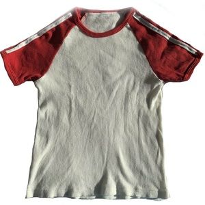 Red and white striped baseball tee